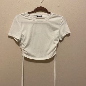 White Drawstring Crop Tee